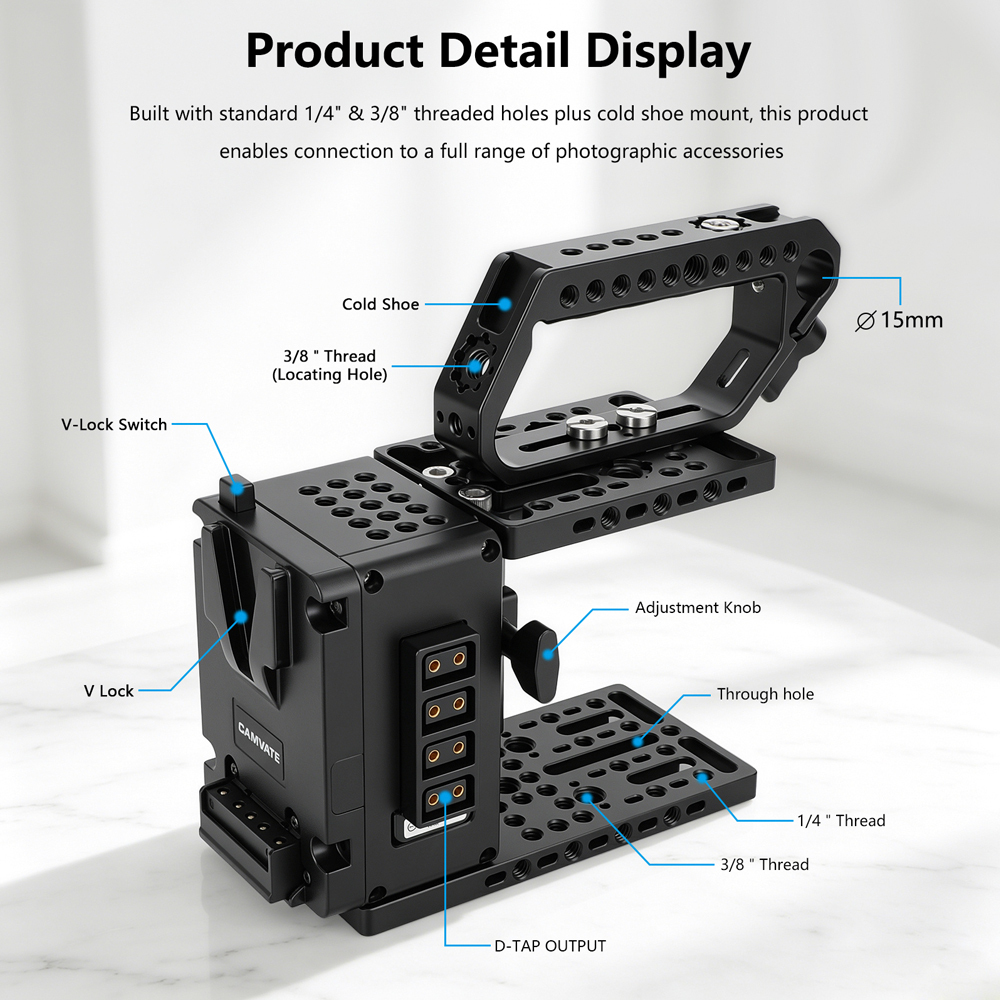 CAMVATE Height-Adjustable Camera Cage Expansion Module Cinema Rig with D-Style Top Handle