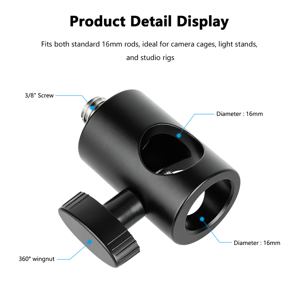 CAMVATE 16mm Light Stand Head Mount With 1/4"-20 Thread Screw Adapter