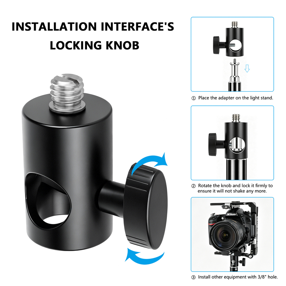 CAMVATE 16mm Light Stand Head Mount With 1/4"-20 Thread Screw Adapter