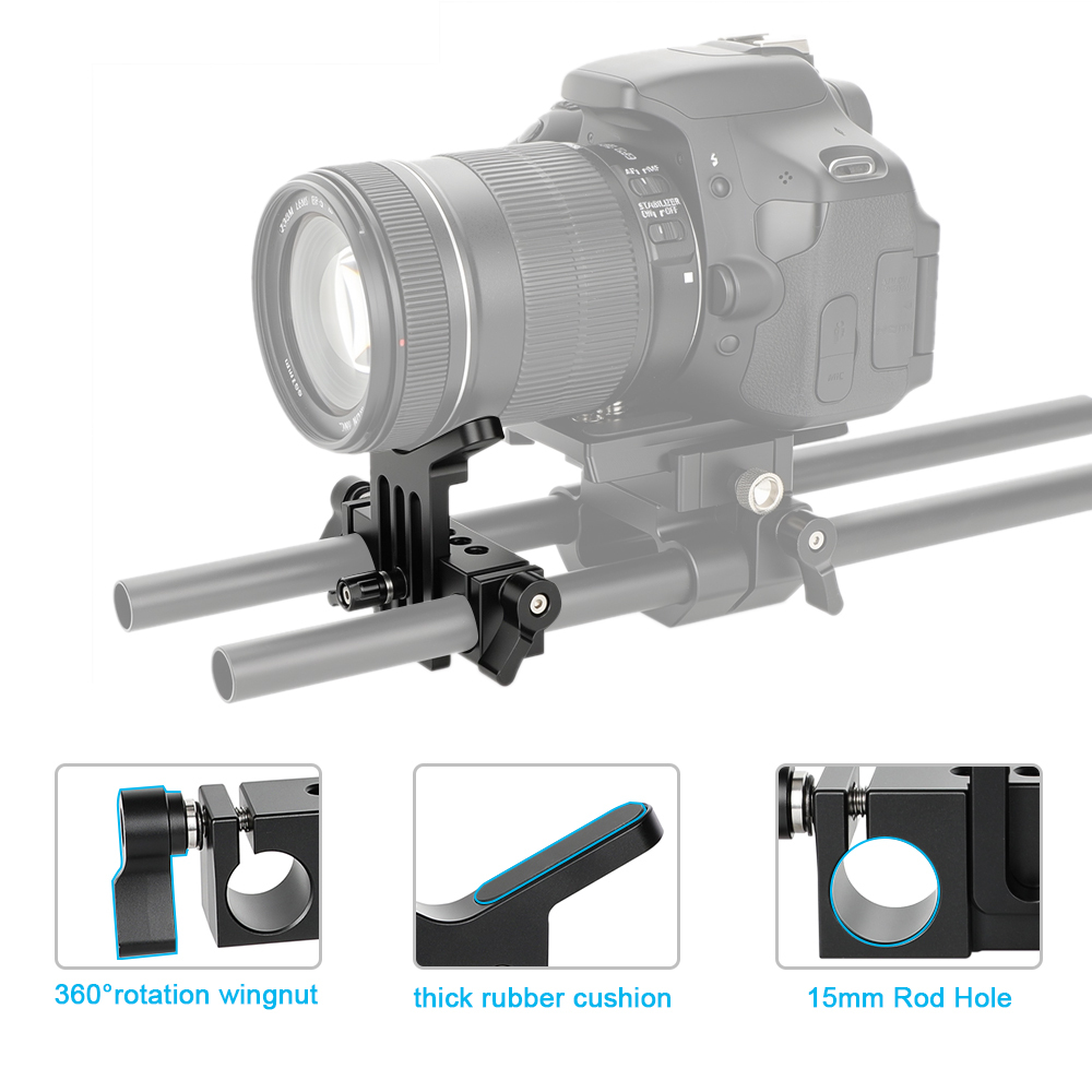 CAMVATE Lens Support 15mm Rod Clamp Rail Block for DSLR Rig Rod Support Rail System