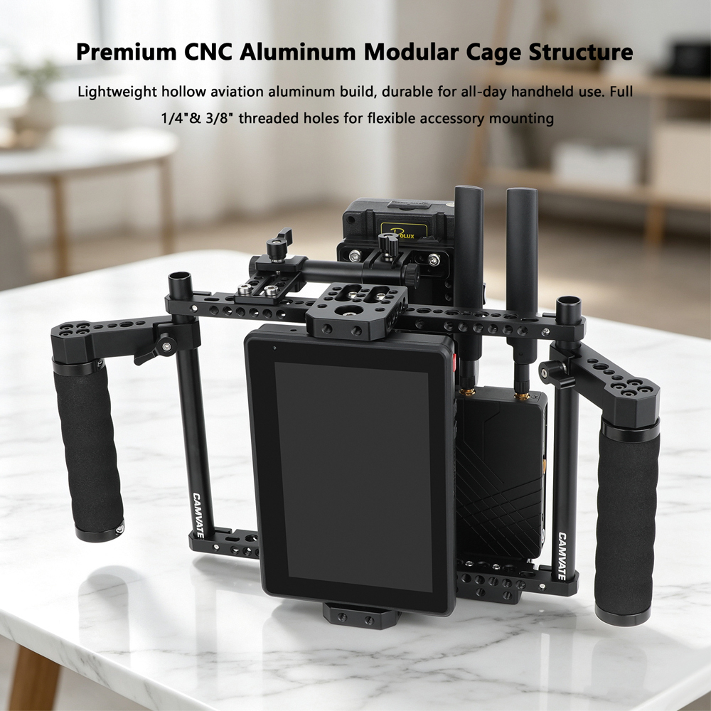 CAMVATE Director's Monitor Cage with Triple Monitor Mount & Dual Rubber Handgrips