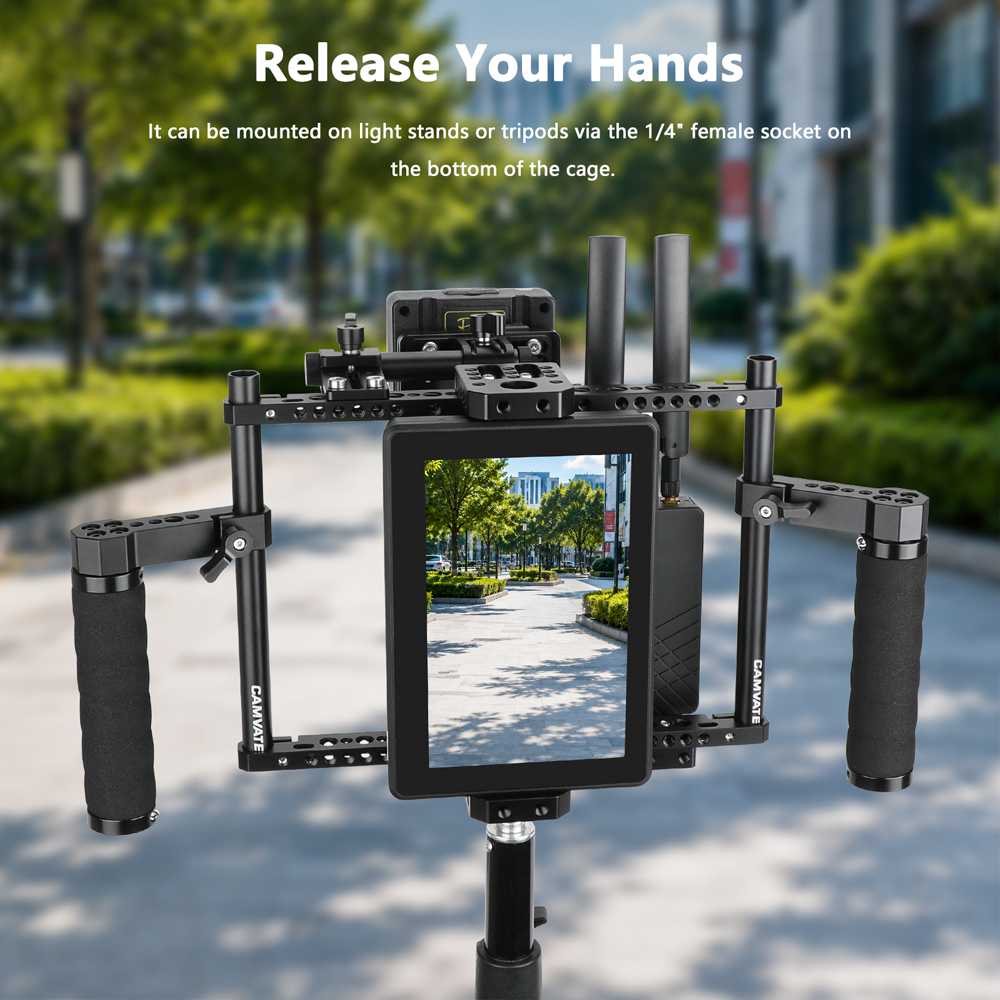 CAMVATE Director's Monitor Cage with Triple Monitor Mount & Dual Rubber Handgrips