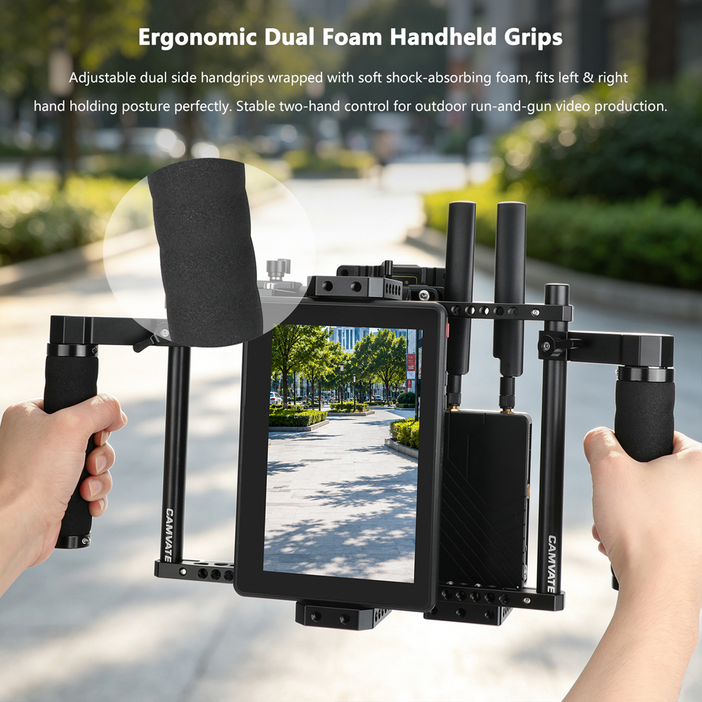 CAMVATE Director's Monitor Cage with Triple Monitor Mount & Dual Rubber Handgrips