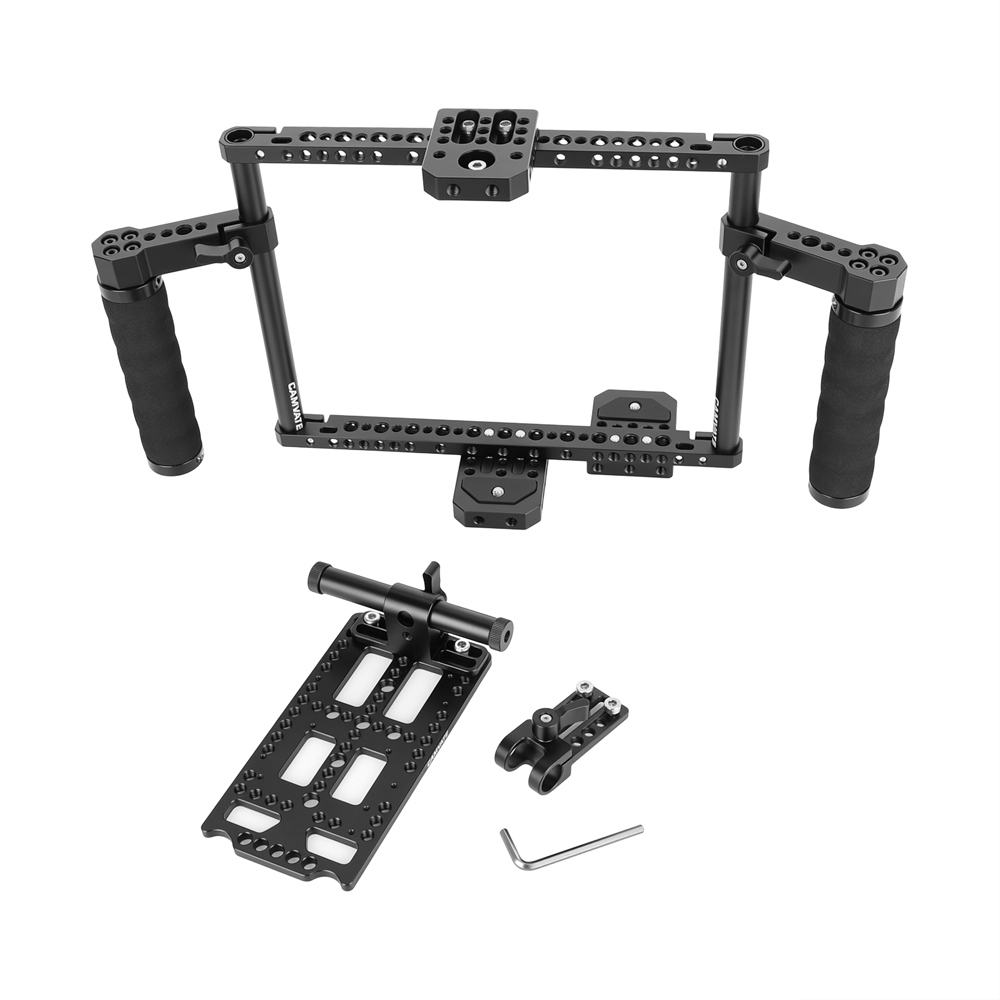 CAMVATE Director's Monitor Cage with Triple Monitor Mount & Dual Rubber Handgrips