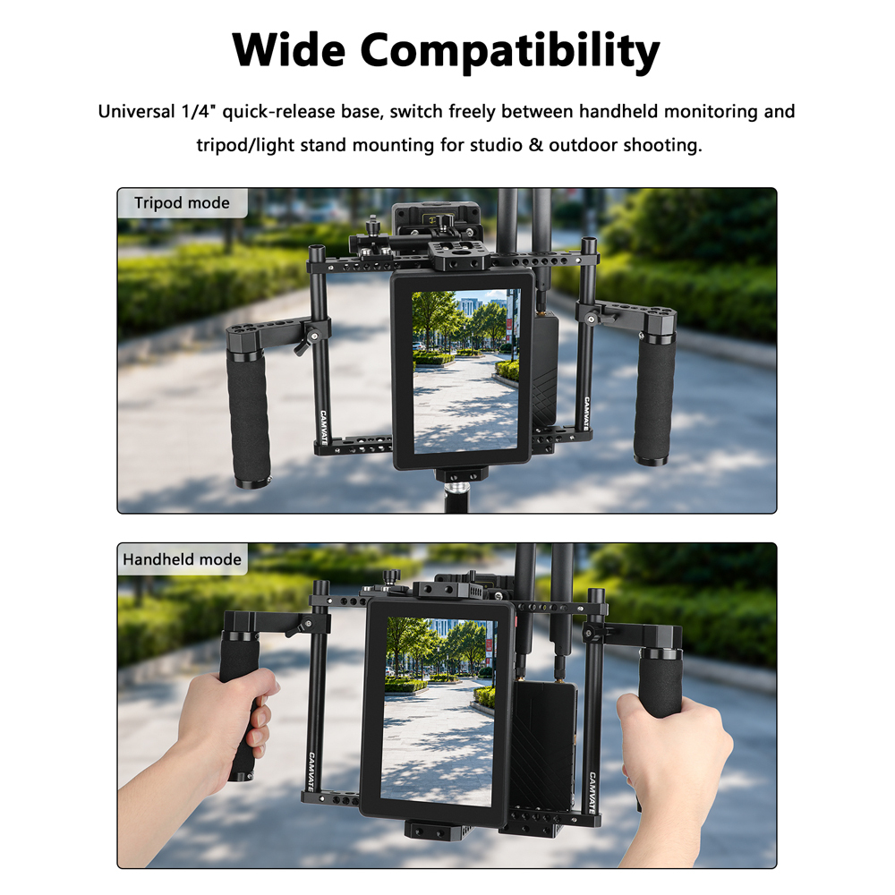 CAMVATE Director's Monitor Cage with Triple Monitor Mount & Dual Rubber Handgrips
