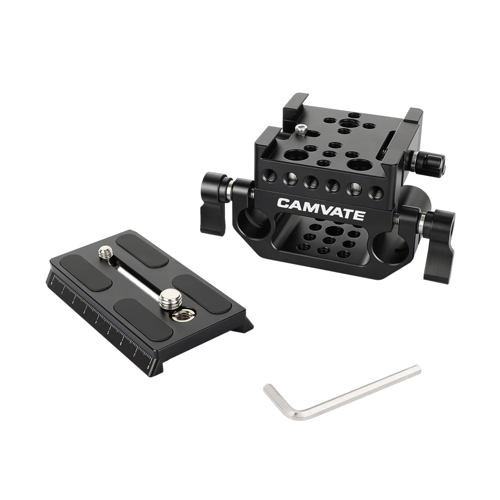 CAMVATE Standard Manfrotto Quick Release Baseplate Assembly With 15mm Dual Rod Clamp Base
