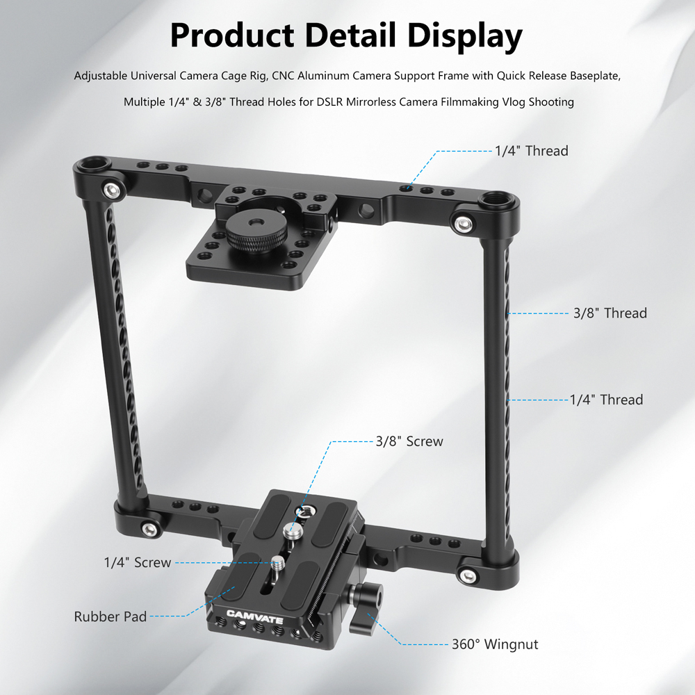 CAMVATE Hand-held Cage Kit With Quick Release Manfrotto Baseplate & Aluminum Cheese Handle Grips For Large / Medium DSLRs With Battery Grip