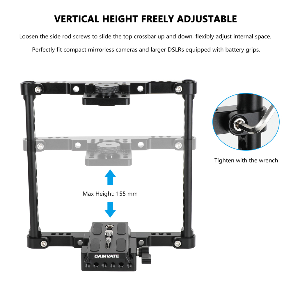 CAMVATE Hand-held Cage Kit With Quick Release Manfrotto Baseplate & Aluminum Cheese Handle Grips For Large / Medium DSLRs With Battery Grip
