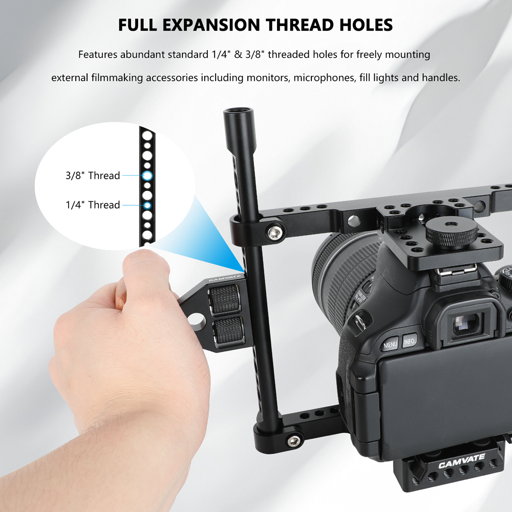 CAMVATE Hand-held Cage Kit With Quick Release Manfrotto Baseplate & Aluminum Cheese Handle Grips For Large / Medium DSLRs With Battery Grip