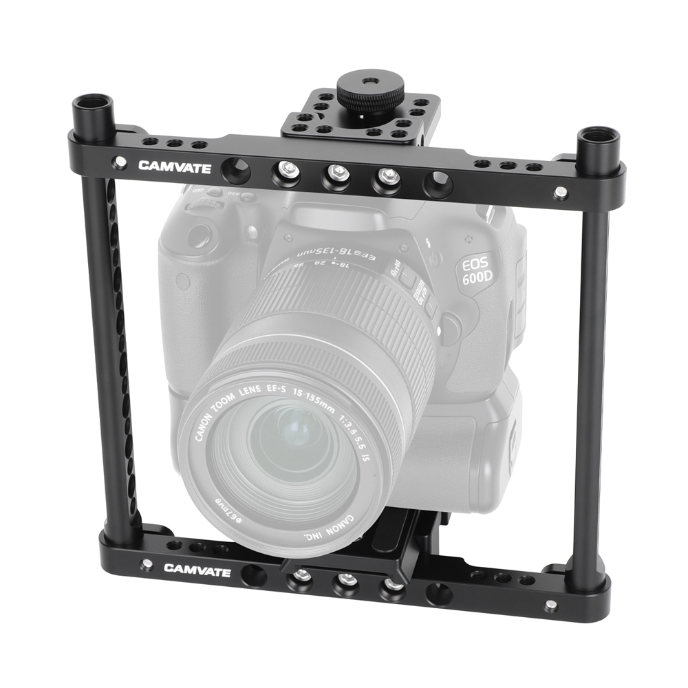CAMVATE Hand-held Cage Kit With Quick Release Manfrotto Baseplate & Aluminum Cheese Handle Grips For Large / Medium DSLRs With Battery Grip