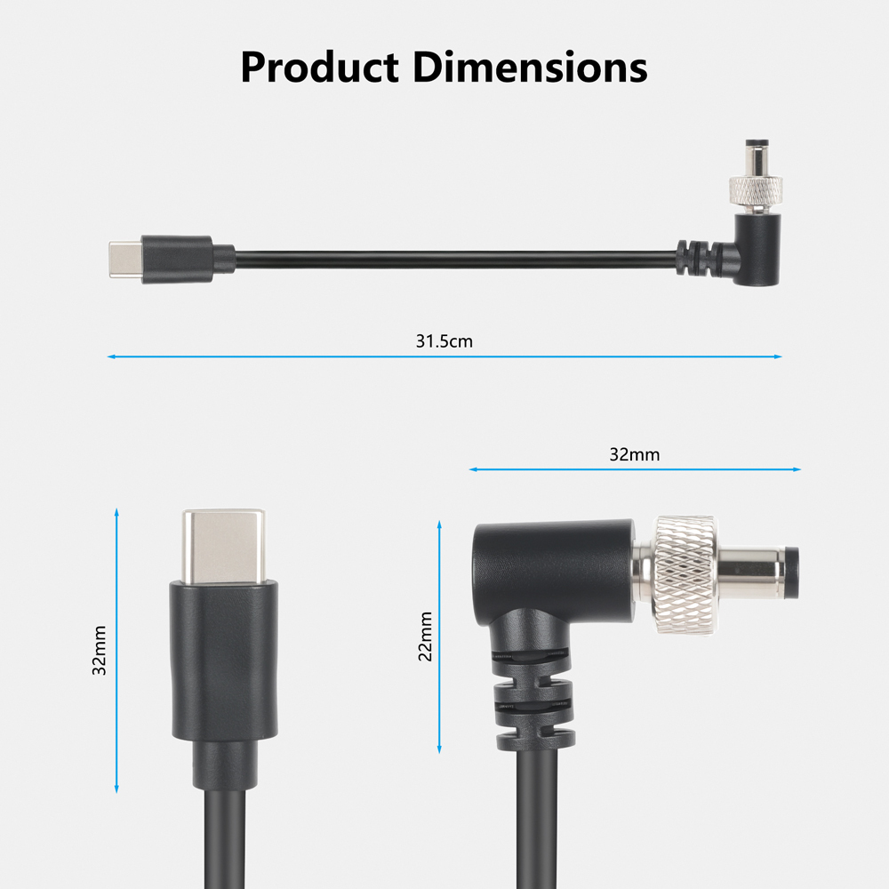 CAMVATE Power Supply Cable DC 2.5 To DC 2.5 Right Angle With Lock For Atomos / SmallHD 702 Touch Monitor And Wireless Image Transmission