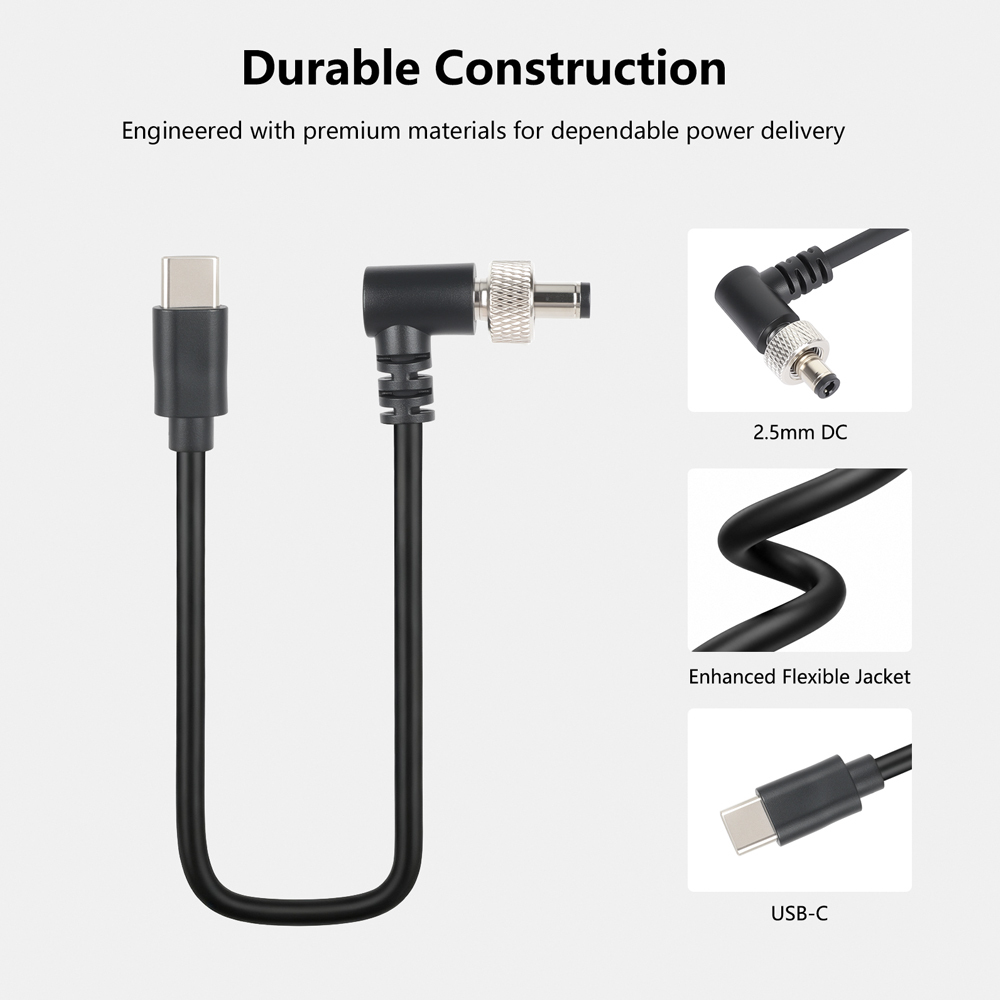 CAMVATE Power Supply Cable DC 2.5 To DC 2.5 Right Angle With Lock For Atomos / SmallHD 702 Touch Monitor And Wireless Image Transmission