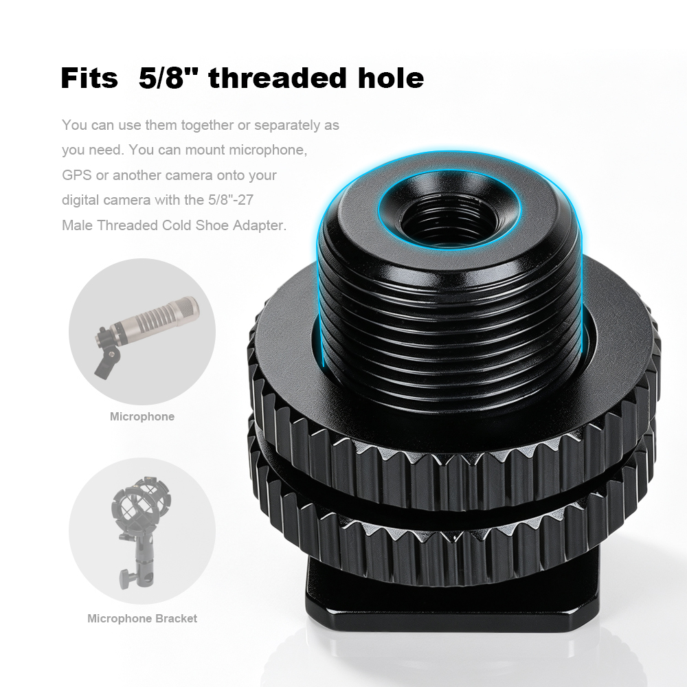 CAMVATE 1/4" Hot Cold Shoe + 5/8"-27 Thread to Flash Hot Shoe Mount Adapter for Microphone