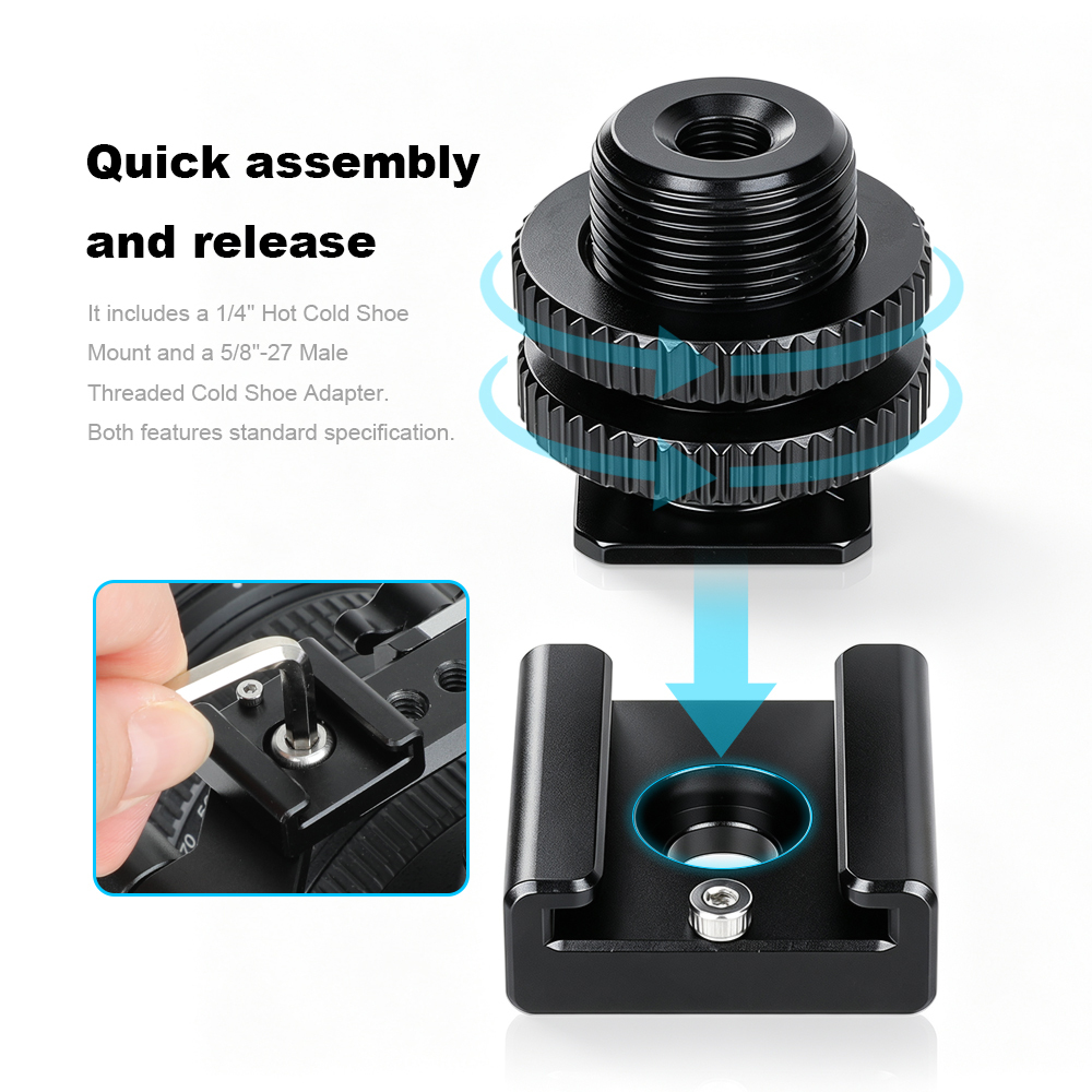 CAMVATE 1/4" Hot Cold Shoe + 5/8"-27 Thread to Flash Hot Shoe Mount Adapter for Microphone