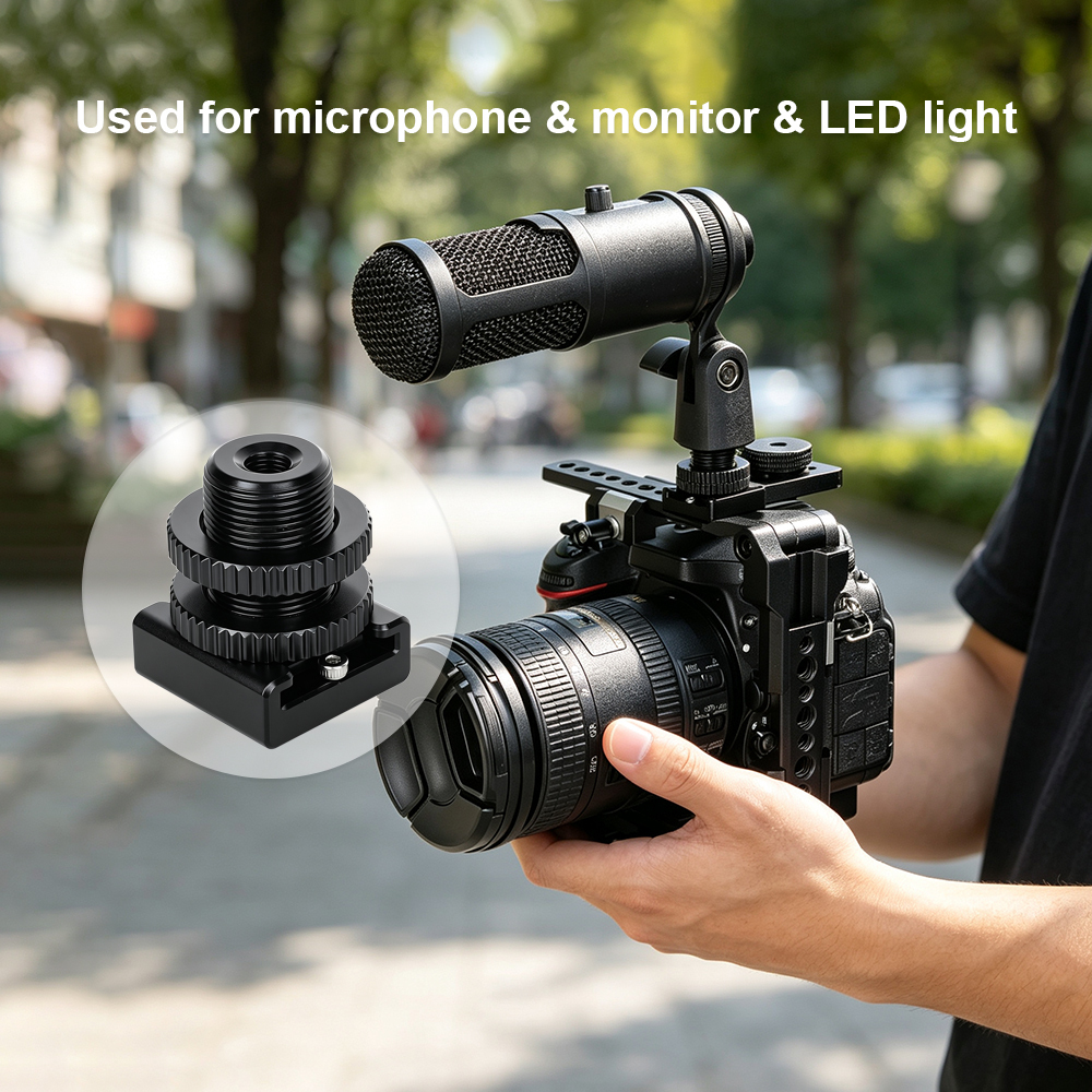 CAMVATE 1/4" Hot Cold Shoe + 5/8"-27 Thread to Flash Hot Shoe Mount Adapter for Microphone