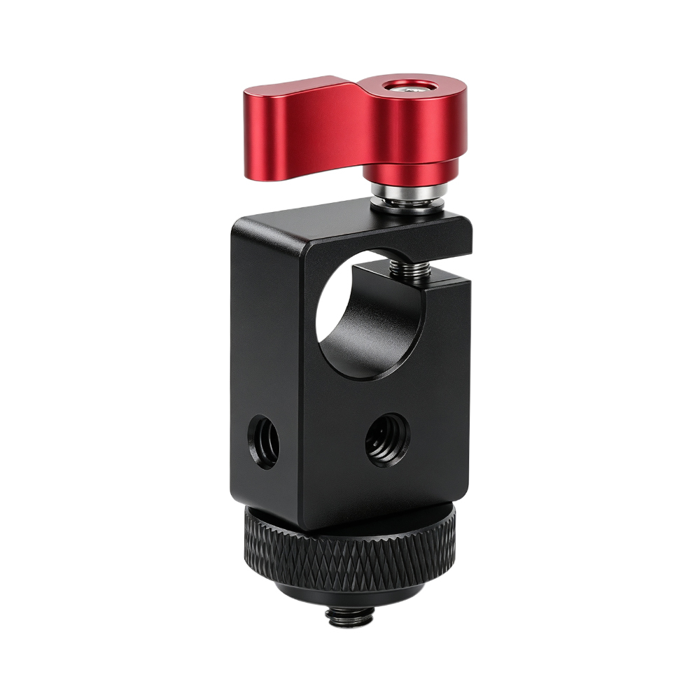 CAMVATE Single Rod Clamp 15mm with 1/4" Mount Screw Adapter (M5 Rotating Knob-Red)