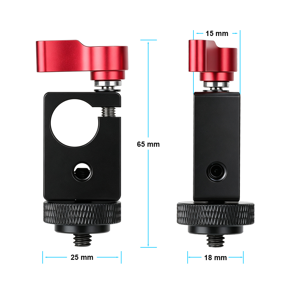 CAMVATE Single Rod Clamp 15mm with 1/4" Mount Screw Adapter (M5 Rotating Knob-Red)