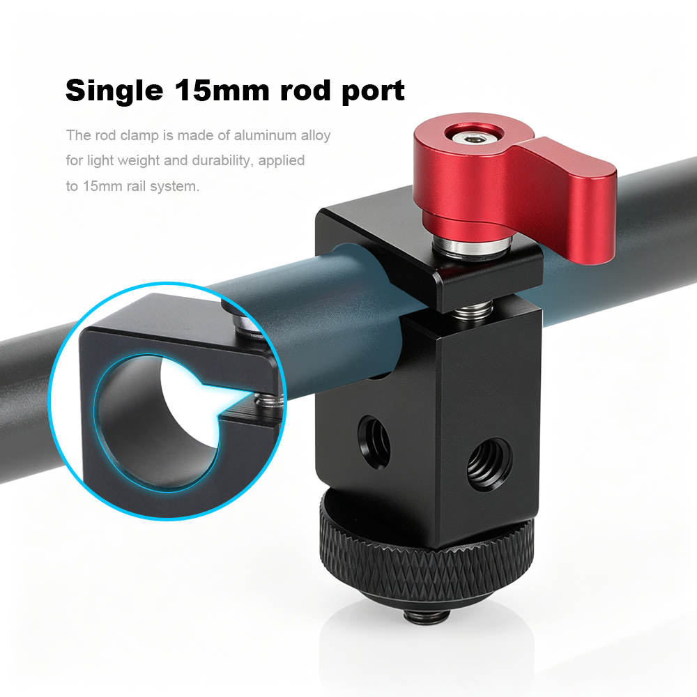 CAMVATE Single Rod Clamp 15mm with 1/4" Mount Screw Adapter (M5 Rotating Knob-Red)