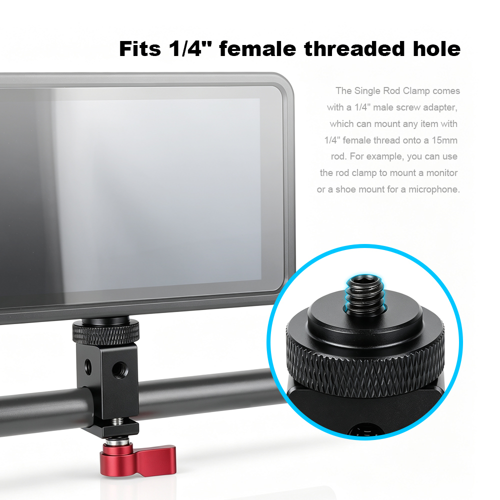 CAMVATE Single Rod Clamp 15mm with 1/4" Mount Screw Adapter (M5 Rotating Knob-Red)
