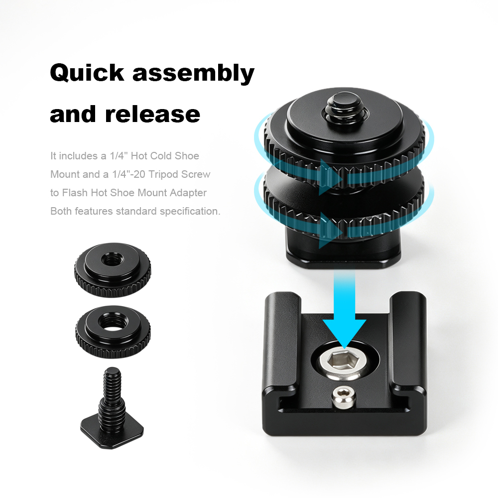 CAMVATE 1/4" Hot Cold Shoe Mount +1/4"-20 Tripod Screw to Flash Hot Shoe Mount Adapter