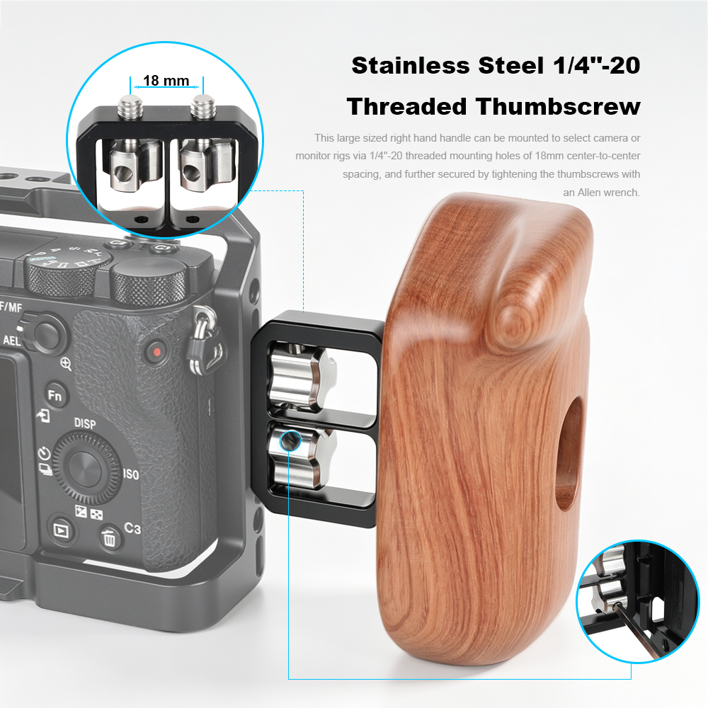 CAMVATE Wooden Handgrip with 1/4"-20 Thumbscrew (Right Hand, Large-Sized)