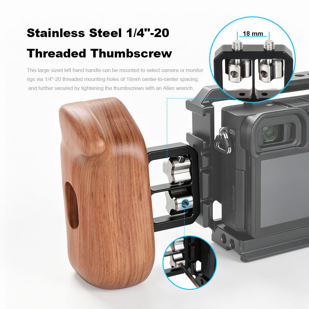 CAMVATE Wooden Handgrip with 1/4"-20 Thumbscrew (Left Hand, Large-Sized)