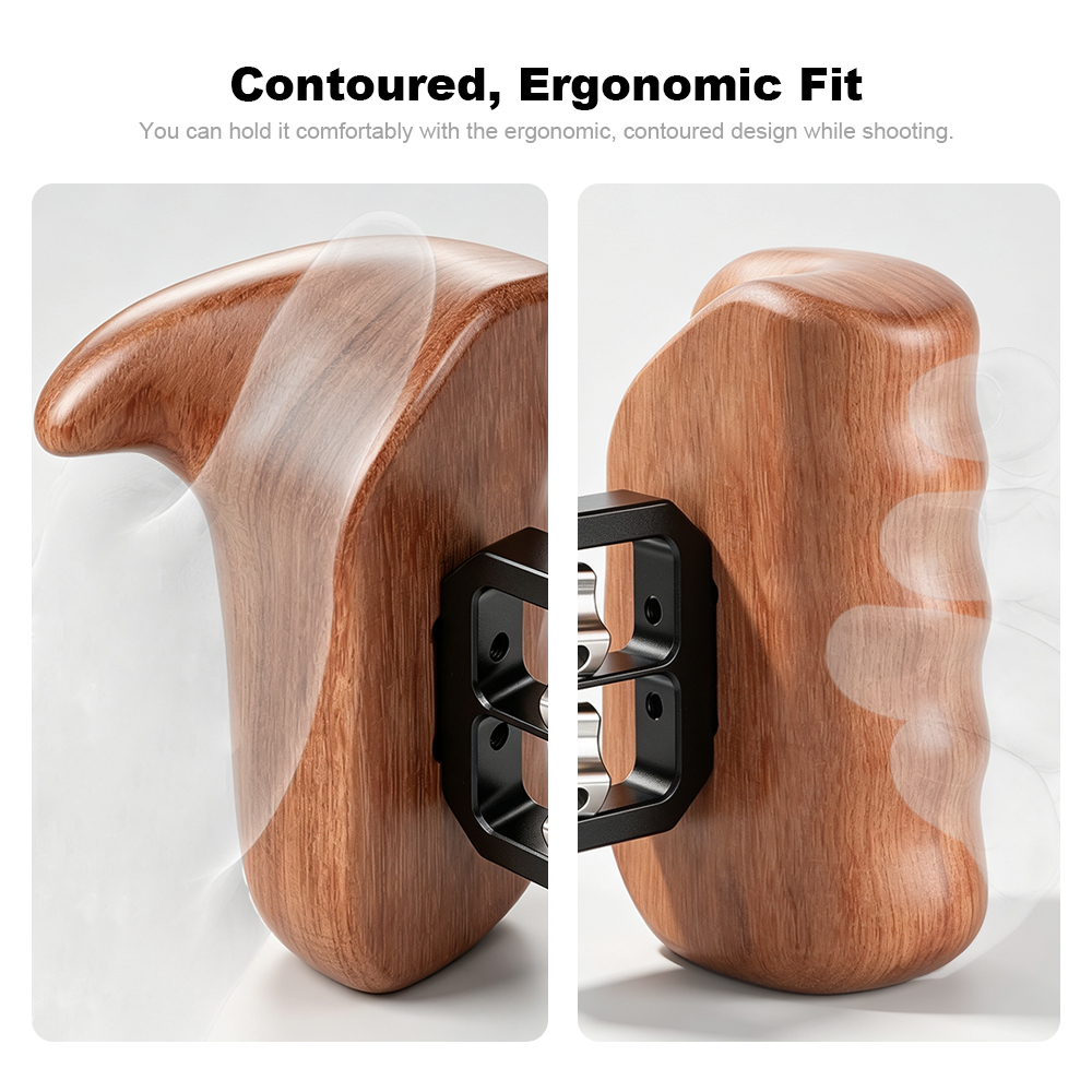 CAMVATE Wooden Handgrip with 1/4"-20 Thumbscrew (Left Hand, Large-Sized)