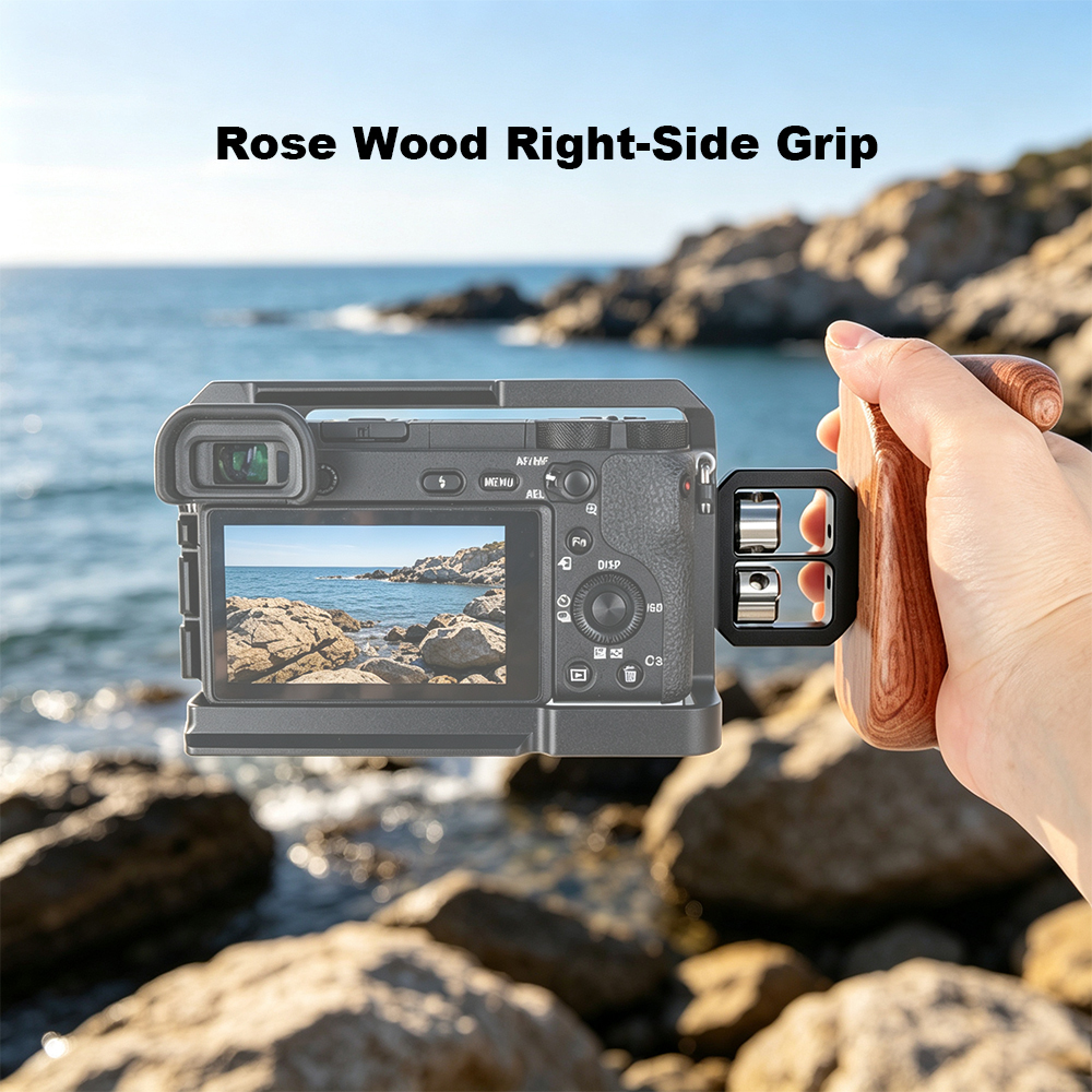 CAMVATE Wooden Handgrip with 1/4"-20 Thumbscrew (Right Hand, Large-Sized)