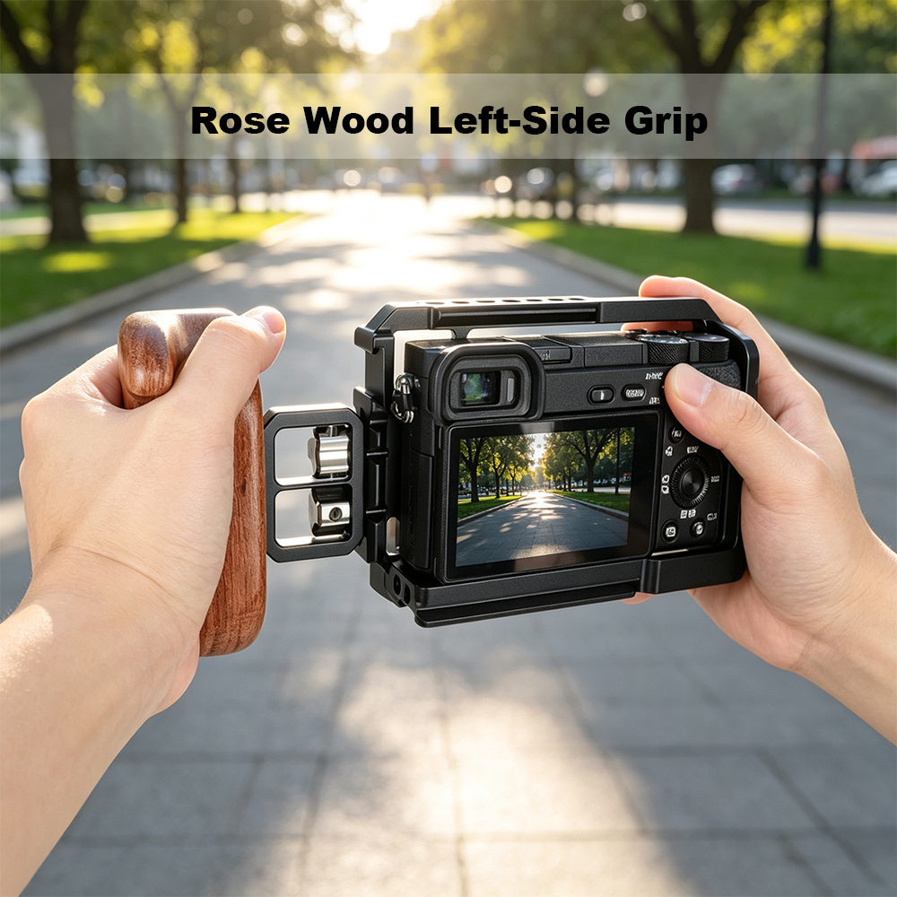 CAMVATE Wooden Handgrip with 1/4"-20 Thumbscrew (Left Hand, Large-Sized)