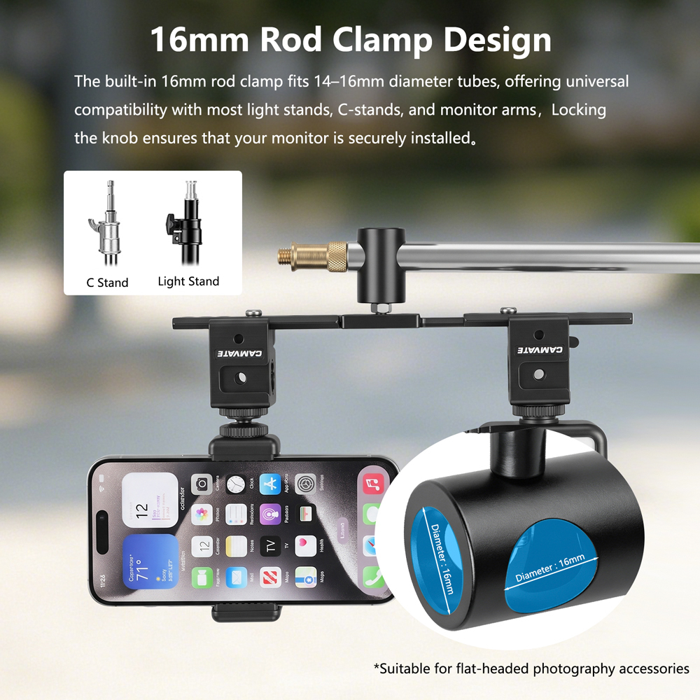 CAMVATE 5/8" Baby Pin Light Stand Mount to Dual Cold Shoe Bracket