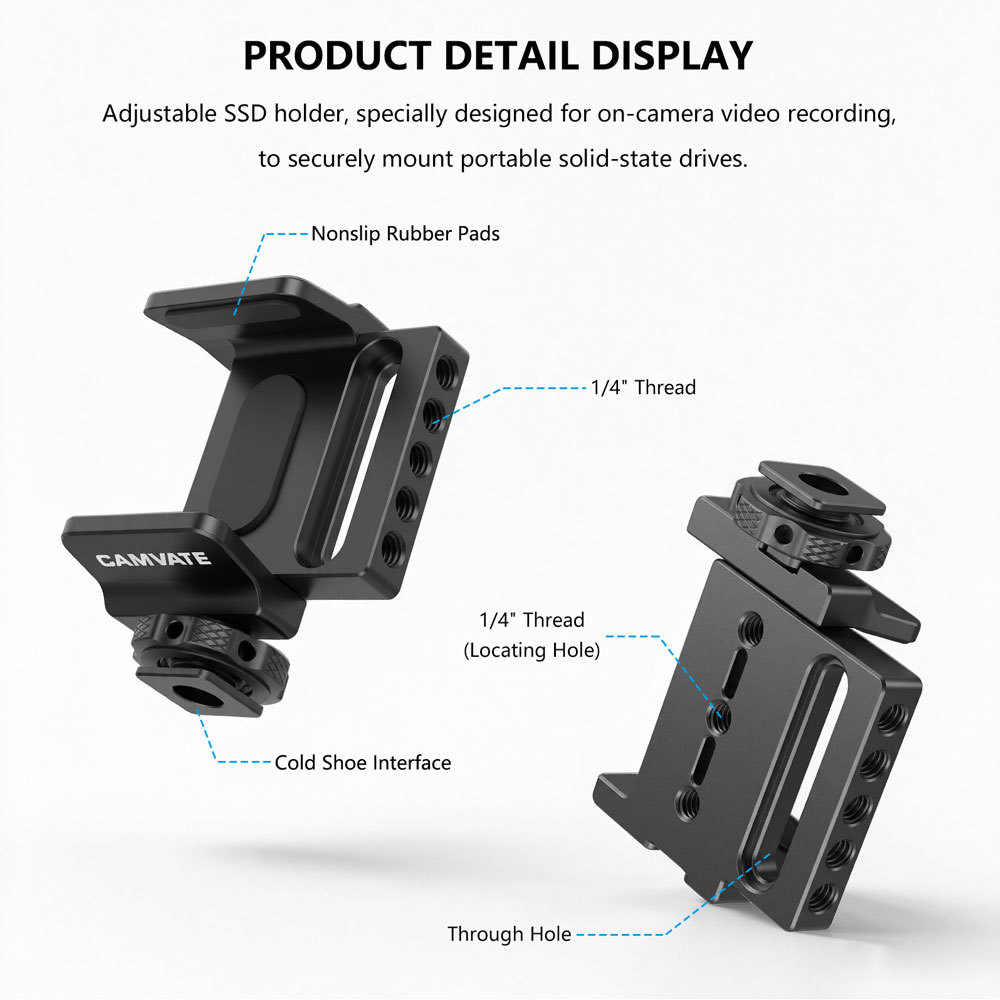CAMVATE Universal SSD Holder Clamp With 1/4"-20 Mounting Points & Shoe Mount Connector For BlackMagic Micro Signal Converter