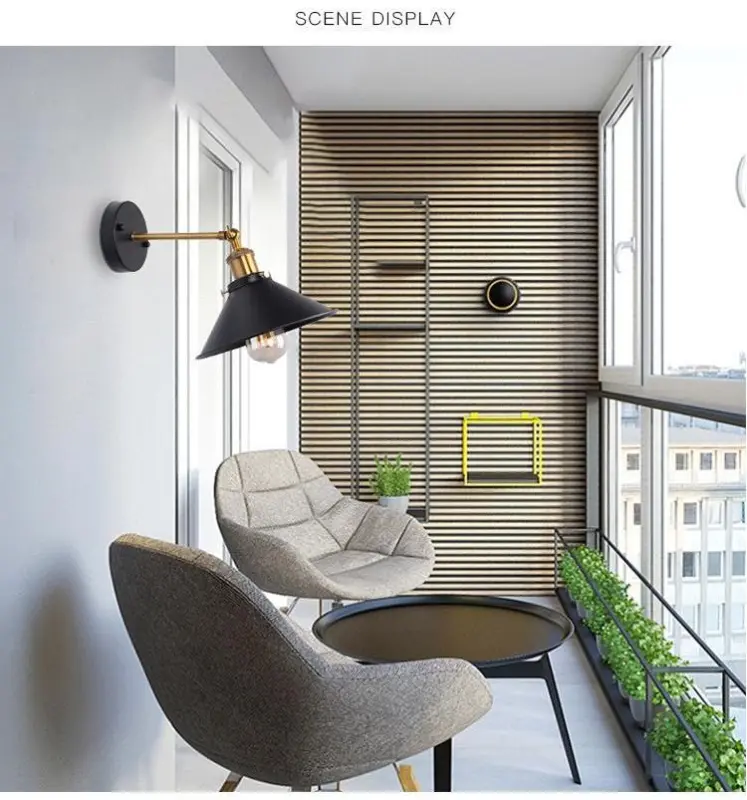 IMAGE- Lámpara de pared, apta para interiores y exteriores, iluminación retro y lujosa, lampara ajustable y fácil de instalar, socket E27 (foco no incluido 1 pieza)