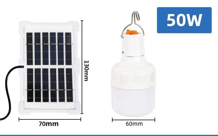 IMAGE-Bombilla LED Solar Recargable USB Larga Duración 4H celda solar, 3 Modos Luz, Para Camping, Apagones, Hogar(50W)