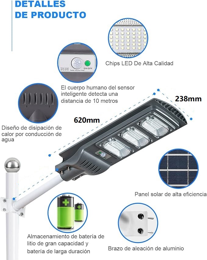 IMAGE-Lampara Solar Exterior 300W，Farola Solar Grande, Farola Solar Exterior con Sensor de Radar, Reflector Led Exterior,Adecuada Para Garaje, Carretera, Senderos,Jardín.