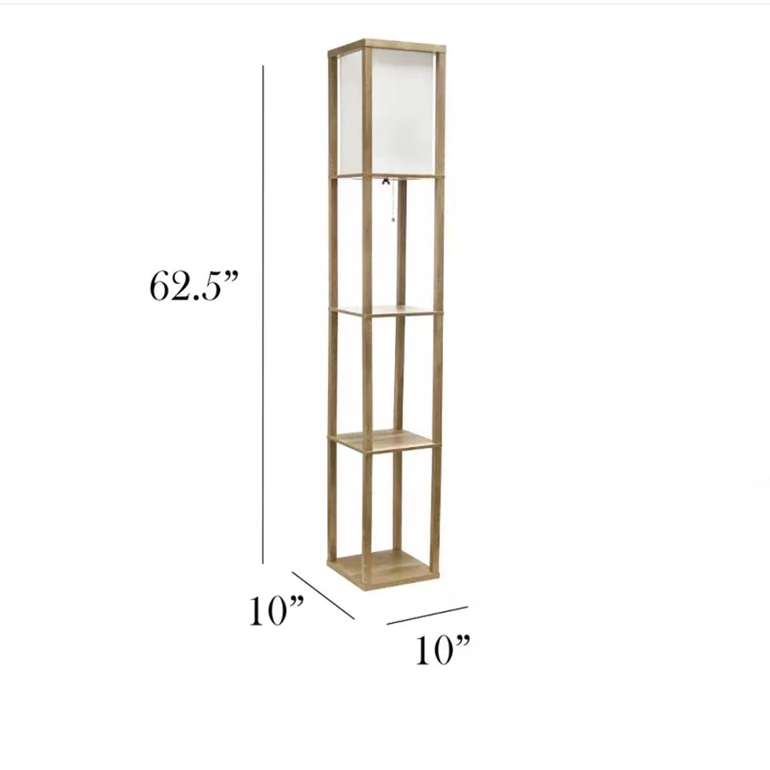 Lámpara de piso de tela de madera estilo creativo y calido, lámparas de cabecera de cama de dormitorio residencial sala de estar, iluminación + estante multifuncional