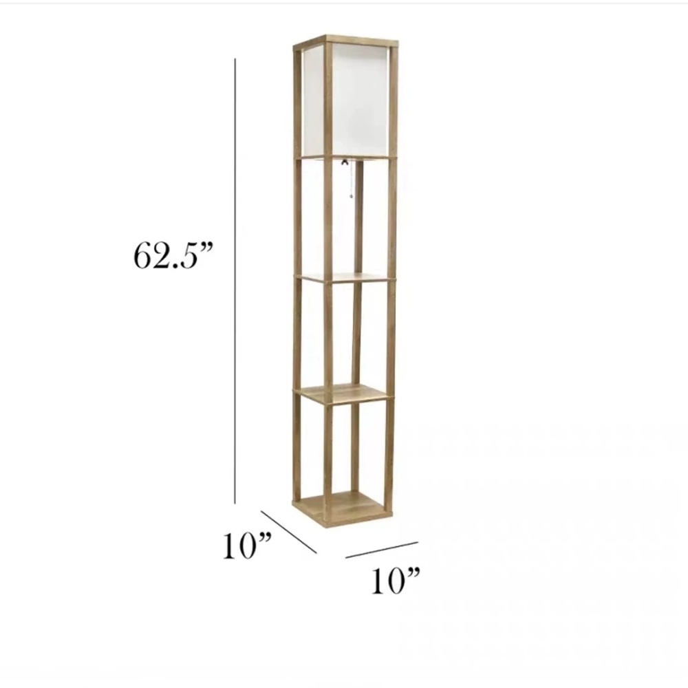 Lámpara de piso de tela de madera estilo creativo y calido, lámparas de cabecera de cama de dormitorio residencial sala de estar, iluminación + estante multifuncional