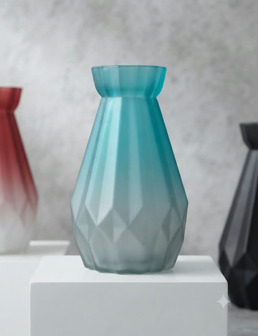 Jarrón de Cristal con Relieve Geométrico