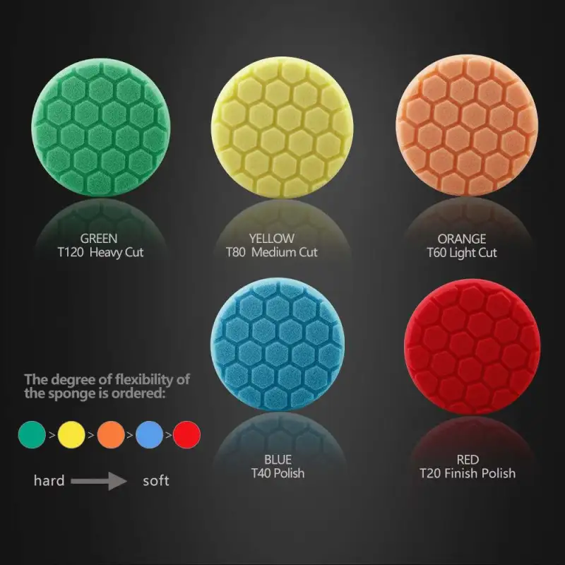 SPTA 3" to 7" Car Spong Buffing Polishing Pads, Hex-Logic Buffing Pads For DA/RO/GA Car Buffer Polisher