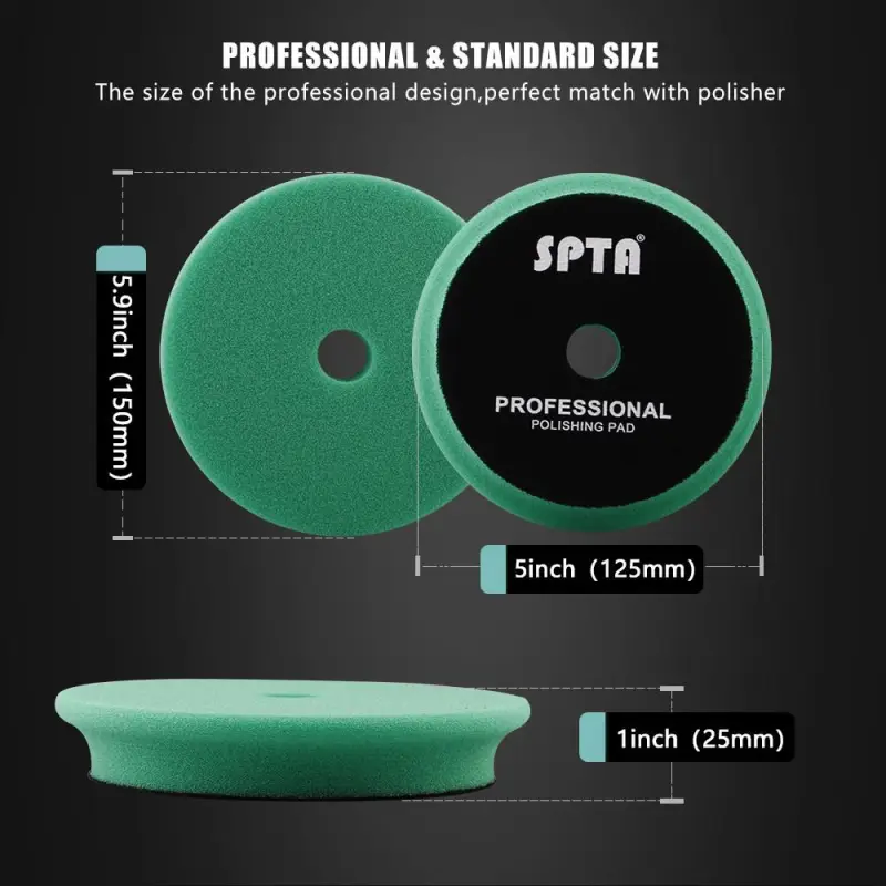 SPTA 5" Car Spong Buffing Polishing Pads, Beveled Edge Flat Buffing Pads For DA/RO/GA Car Buffer Polisher (Type 1)