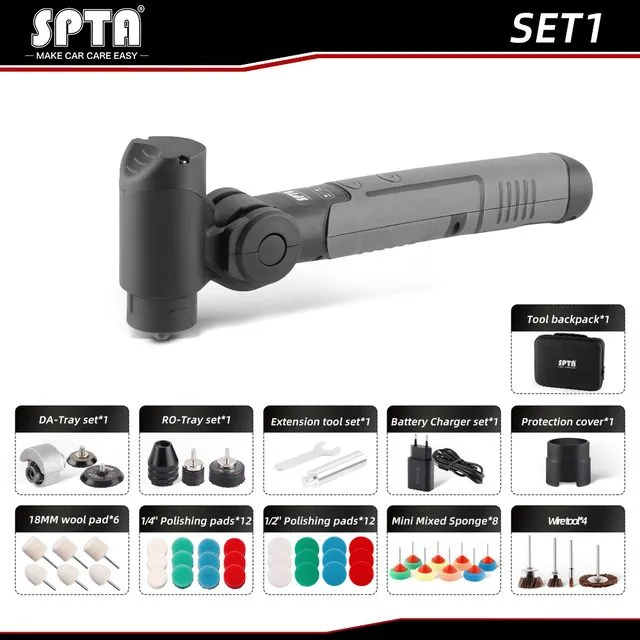SPTA Cordless Mini Car Polisher 3.7V Micro Cordless Scratches Killer Car Polisher RO/DA Mini Car Polisher for polishing, Sanding
