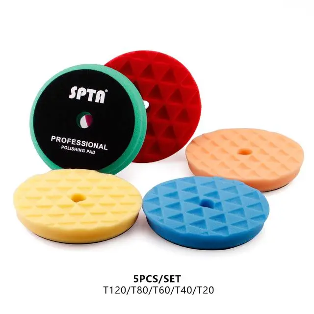 SPTA 5" to 6" Car Spong Buffing Polishing Pads, Beveled Edge Triangle Buffing Pads For DA/RO/GA Car Buffer Polisher