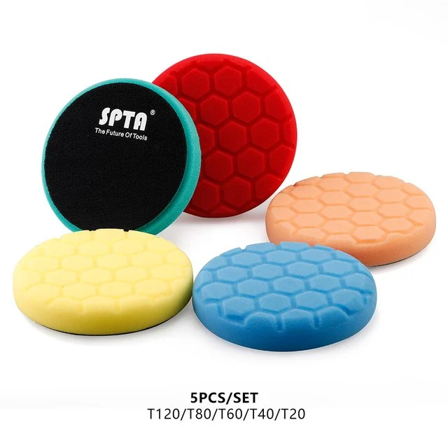 SPTA 3" to 7" Car Spong Buffing Polishing Pads, Hex-Logic Buffing Pads For DA/RO/GA Car Buffer Polisher