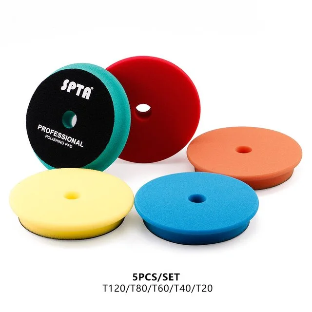 SPTA 5" Car Spong Buffing Polishing Pads, Beveled Edge Flat Buffing Pads For DA/RO/GA Car Buffer Polisher (Type 1)