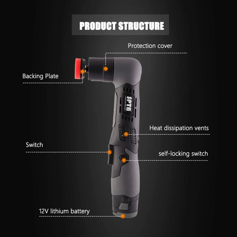 SPTA 12V Cordless Mini Car Polisher RO/DA Micro Scratches Killer Cordless Detail Polisher With Adjustment Speed & 2 Batteries