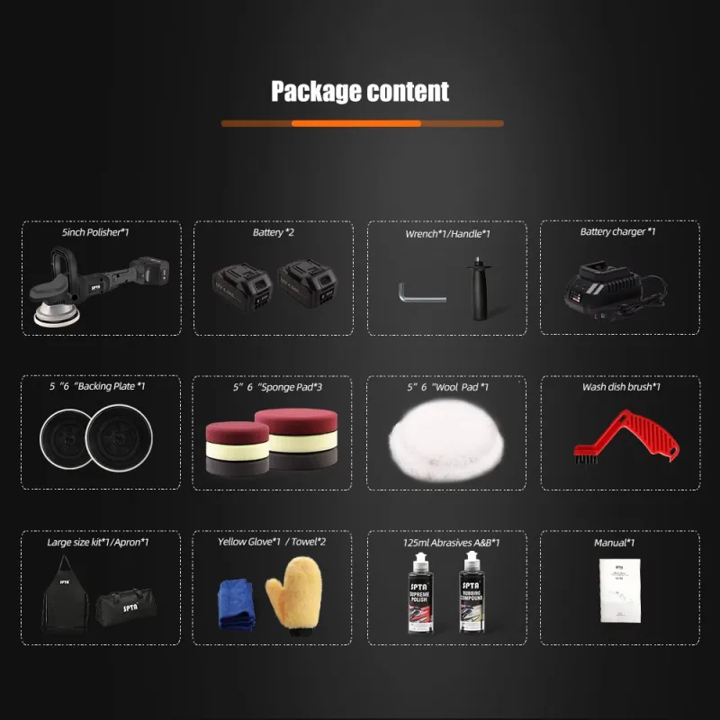 SPTA 18V 5Inch Cordless Forced Rotation Dual Action Polisher 8mm Orbit Variable Speed Polishing Machine With 4000mAh Battery
