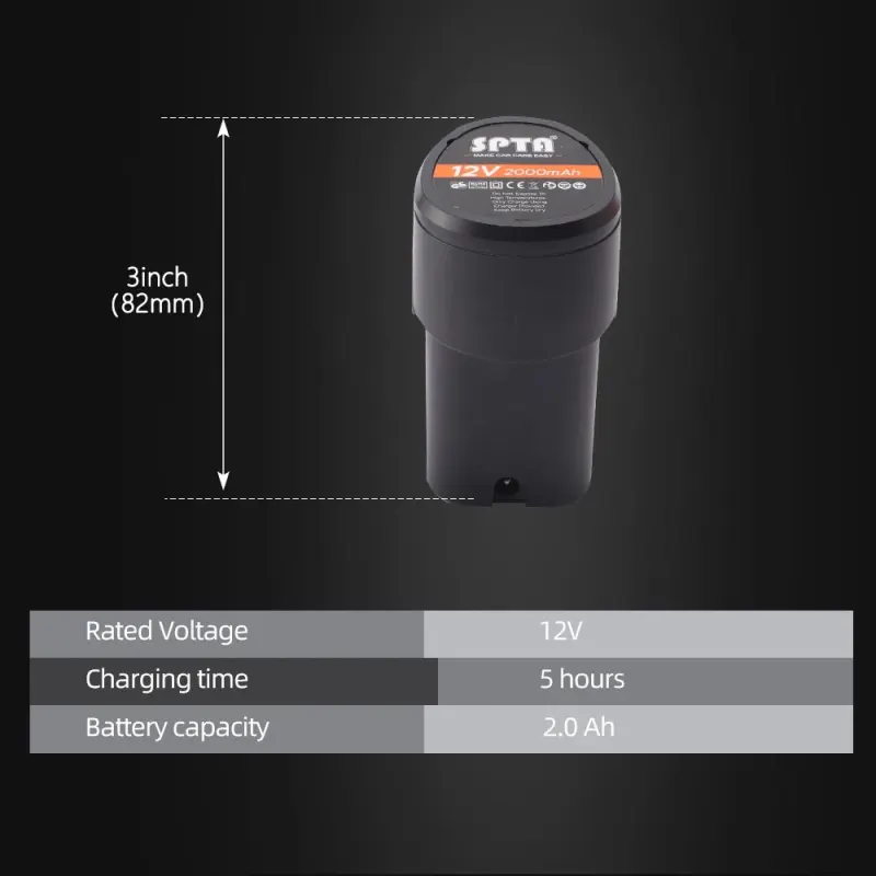 SPTA 12V 2000mAh Battery for 12V Cordless Buffer Polisher 8mm DA Polisher
