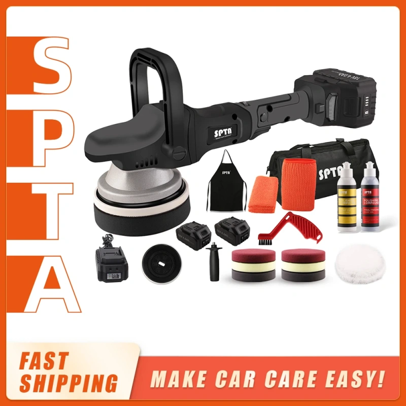SPTA 18V 5Inch Cordless Forced Rotation Dual Action Polisher 8mm Orbit Variable Speed Polishing Machine With 4000mAh Battery