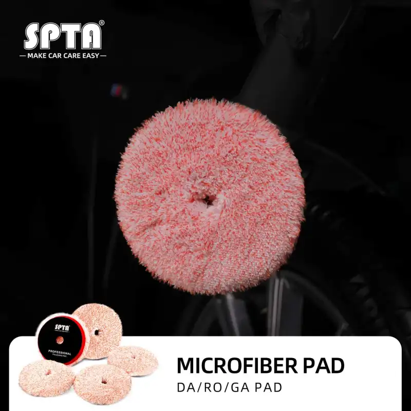 SPTA 3 inch to 6 inch Microfiber Pads, T100 Fast Cutting Microfiber Pads 3-in-1 Microfiber Pad to Remove Fine Scratches, Car Wash Scratches and Holograms for Dual Action Car Polisher Finishing Polishing Waxing