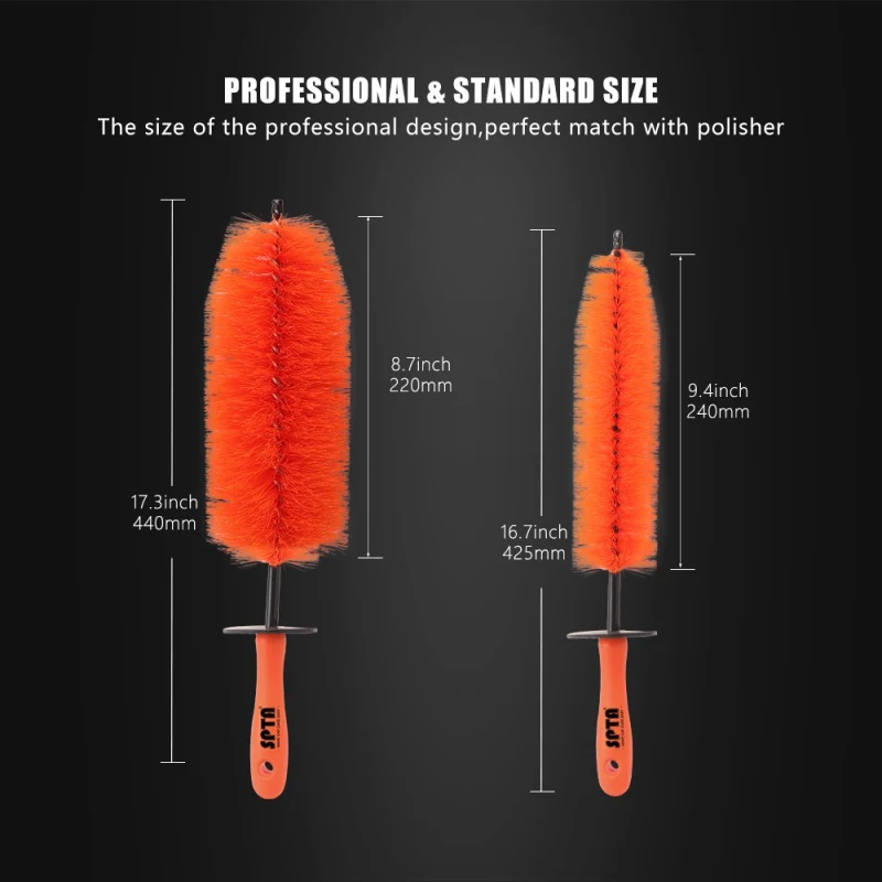 SPTA Car Wheel Brush, 2pcs Orange Car Wheel & Hub Cleaning Brush