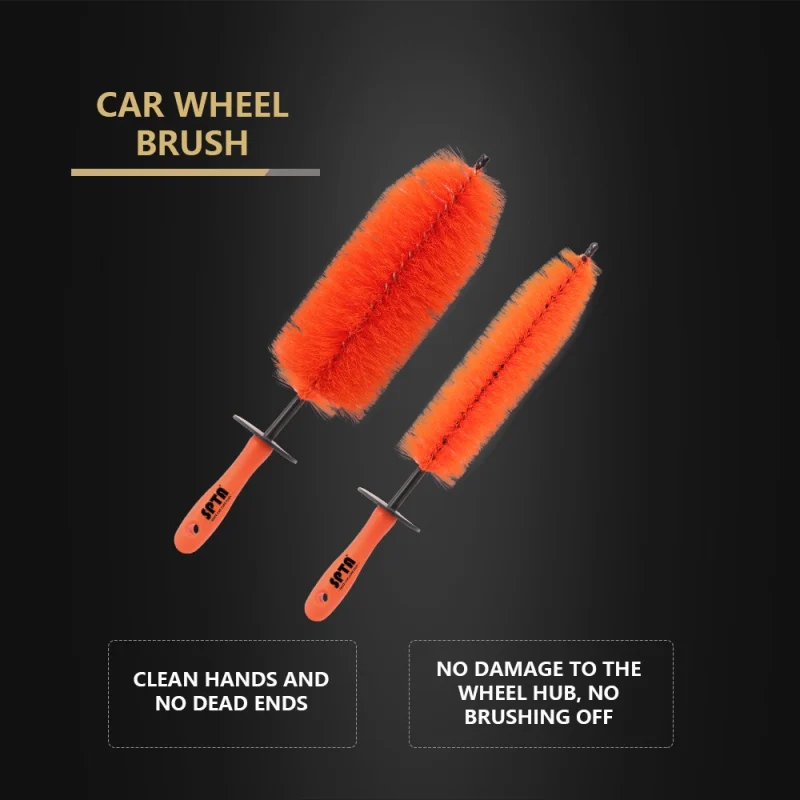 SPTA Car Wheel Brush, 2pcs Orange Car Wheel & Hub Cleaning Brush